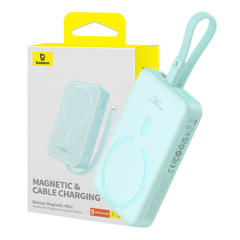 Baterie Externa Wireless Baseus Magnetic Mini, 10000mAh, 20W, PD + FQI, 1 x Lightning - 1 x QI - 1 x USB-C, Verde P10022109333-00