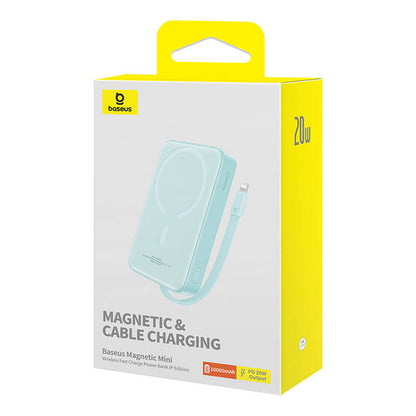 Baterie Externa Wireless Baseus Magnetic Mini, 10000mAh, 20W, PD + FQI, 1 x Lightning - 1 x QI - 1 x USB-C, Verde P10022109333-00