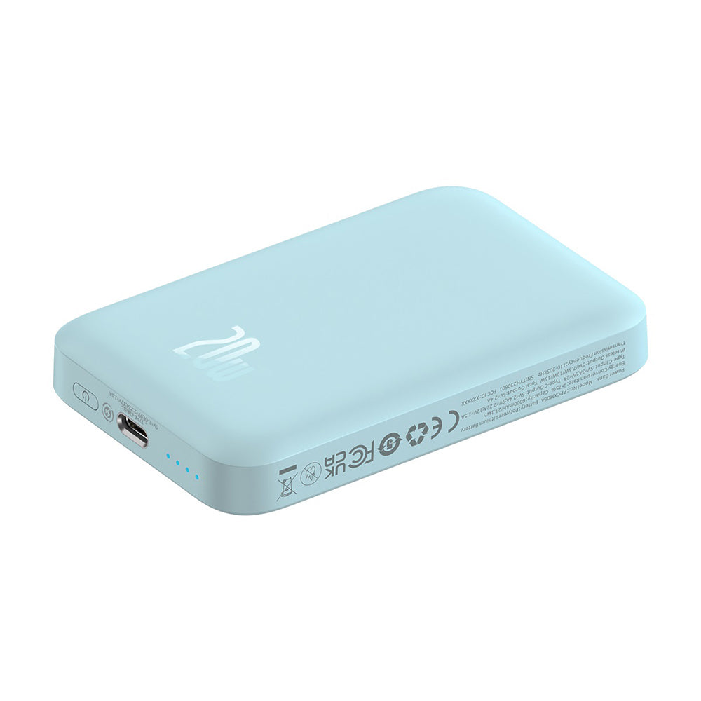 Baterie Externa Wireless Baseus Mini Air, 6000mAh, 20W, PD + FQI, 1 x QI - 1 x USB-C, Albastra P10059002313-00