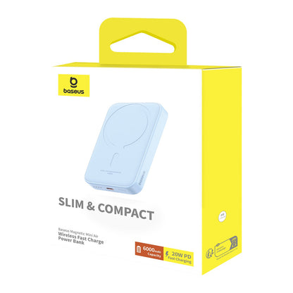 Baterie Externa Wireless Baseus Mini Air, 6000mAh, 20W, PD + FQI, 1 x QI - 1 x USB-C, Albastra P10059002313-00