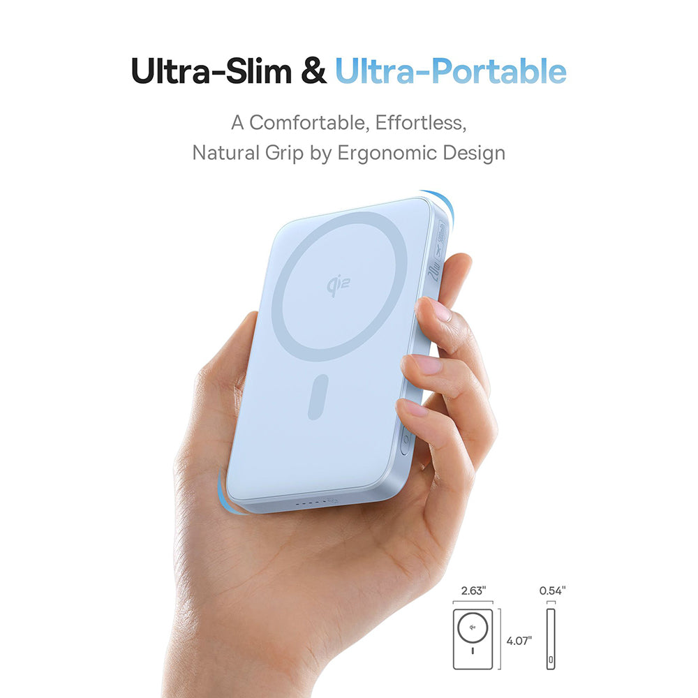 Baterie Externa Wireless Baseus PicoGo, 5000mAh, 20W, PD + FQI, 1 x QI - 1 x USB-C, Albastra P10076800313-00