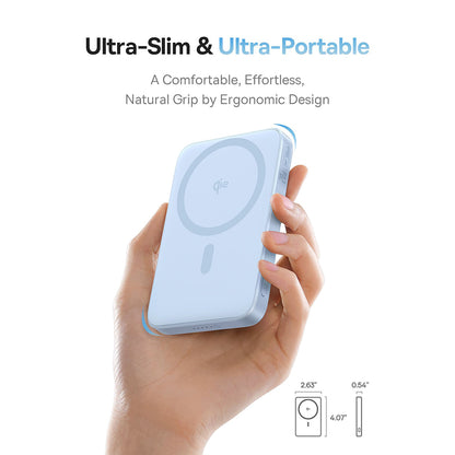 Baterie Externa Wireless Baseus PicoGo, 5000mAh, 20W, PD + FQI, 1 x QI - 1 x USB-C, Albastra P10076800313-00