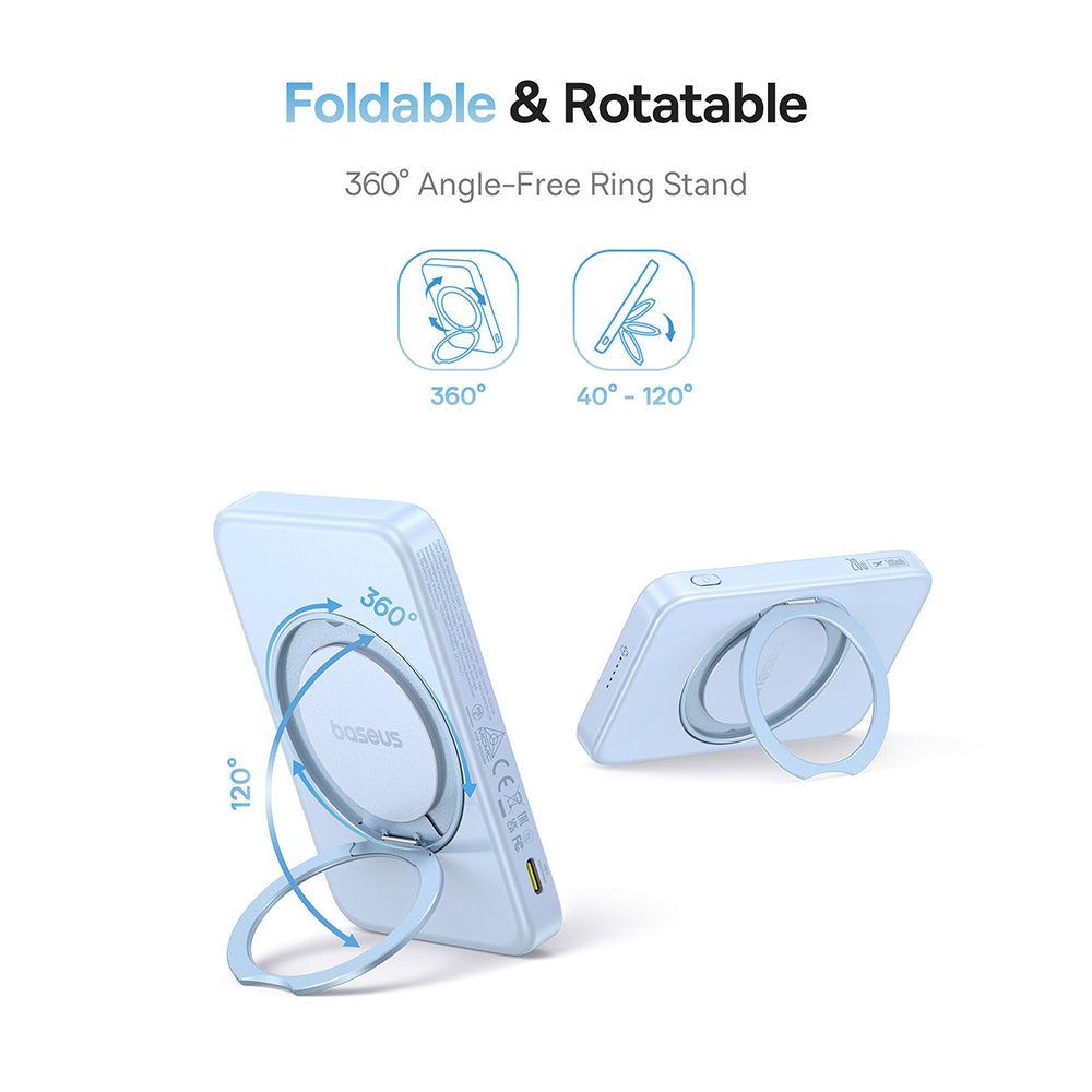 Baterie Externa Wireless Baseus PicoGo, 5000mAh, 20W, PD + FQI, 1 x QI - 1 x USB-C, Albastra P10076800313-00