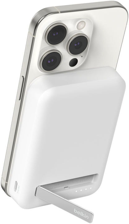 Baterie Externa Wireless Belkin BoostCharge Pro with Kickstand, 8000mAh, 15W, FQI, 1 x QI - 1 x USB-C, Alba BPD007btWH