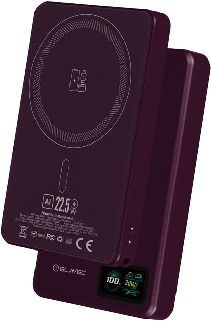 Baterie Externa Wireless Blavec BJ-03 Slim, 10000mAh, 22.5W, PD + FQI, 1 x QI - 1 x USB-C, Mov