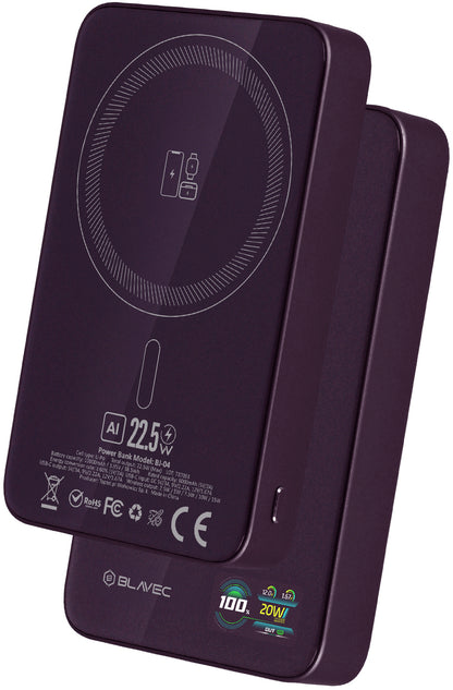 Baterie Externa Wireless Blavec BJ-04 Slim, 10000mAh, 22.5W, PD + FQI, 1 x QI - 1 x USB-C, Mov