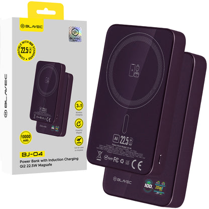 Baterie Externa Wireless Blavec BJ-04 Slim, 10000mAh, 22.5W, PD + FQI, 1 x QI - 1 x USB-C, Mov