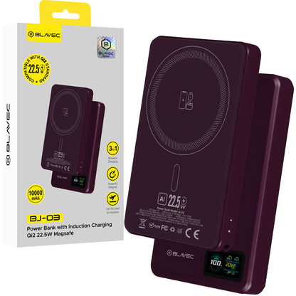 Baterie Externa Wireless Blavec BJ-03 Slim, 10000mAh, 22.5W, PD + FQI, 1 x QI - 1 x USB-C, Mov