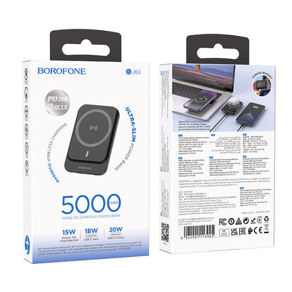 Baterie Externa Wireless Borofone BJ63 Nimble, 5000mAh, 20W, PD + FQI, 1 x QI - 1 x USB-C, Neagra