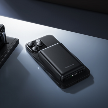 Baterie Externa Wireless Borofone BJ82 Dawn, 5000mAh, 10W, 1 x QI - 1 x USB-A, Neagra