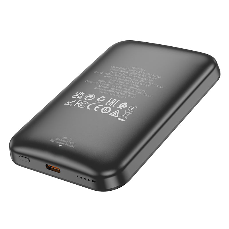 Baterie Externa Wireless Borofone BJ63 Nimble, 5000mAh, 20W, PD + FQI, 1 x QI - 1 x USB-C, Neagra