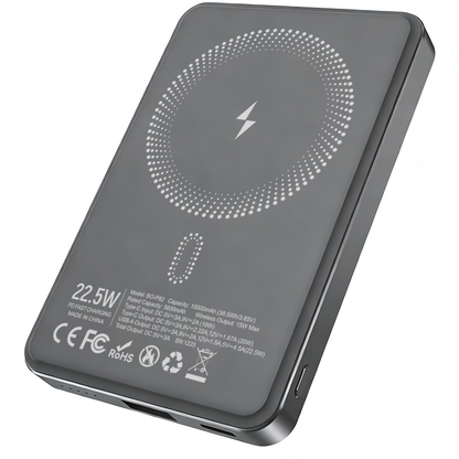 Baterie Externa Wireless BWOO BO-P82, 10000mAh, 22.5W, PD + FQI, 1 x QI - 1 x USB-C, Gri