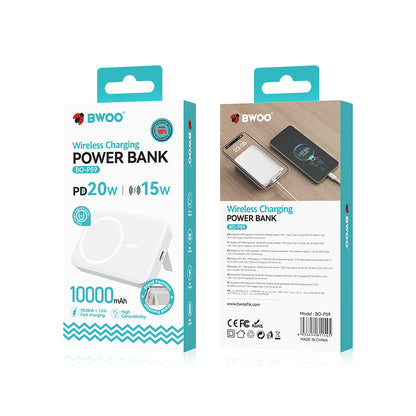 Baterie Externa Wireless BWOO BO-P59, 10000mAh, 20W, PD + QI, 1 x QI - 1 x USB-C, Alba