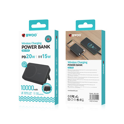 Baterie Externa Wireless BWOO BO-P59, 10000mAh, 20W, PD + FQI, 1 x QI - 1 x USB-C, Neagra