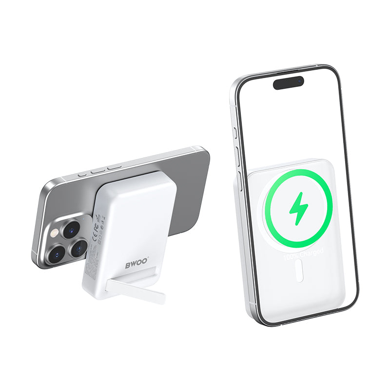 Baterie Externa Wireless BWOO BO-P59, 10000mAh, 20W, PD + QI, 1 x QI - 1 x USB-C, Alba