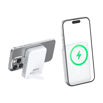 Baterie Externa Wireless BWOO BO-P59, 10000mAh, 20W, PD + QI, 1 x QI - 1 x USB-C, Alba