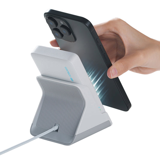 Baterie Externa Wireless Cuktech WPB100N, 10000mAh, 20W, PD + FQI, 1 x QI - 1 x USB-C, Alba CKWPB100NGLGR