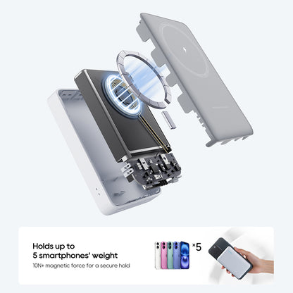 Baterie Externa Wireless Cuktech WPB100N, 10000mAh, 20W, PD + FQI, 1 x QI - 1 x USB-C, Alba CKWPB100NGLGR