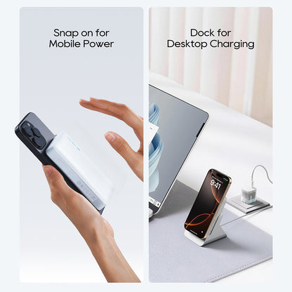 Baterie Externa Wireless Cuktech WPB100N, 10000mAh, 20W, PD + FQI, 1 x QI - 1 x USB-C, Alba CKWPB100NGLGR
