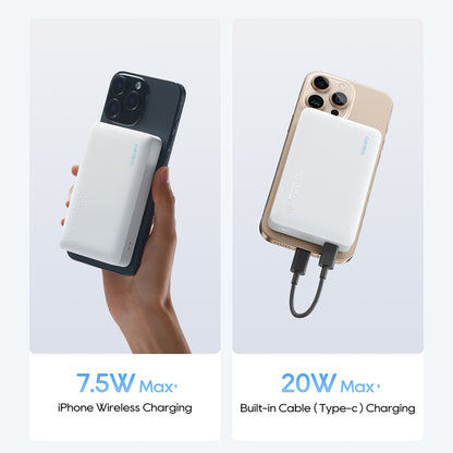Baterie Externa Wireless Cuktech WPB100N, 10000mAh, 20W, PD + FQI, 1 x QI - 1 x USB-C, Alba CKWPB100NGLGR