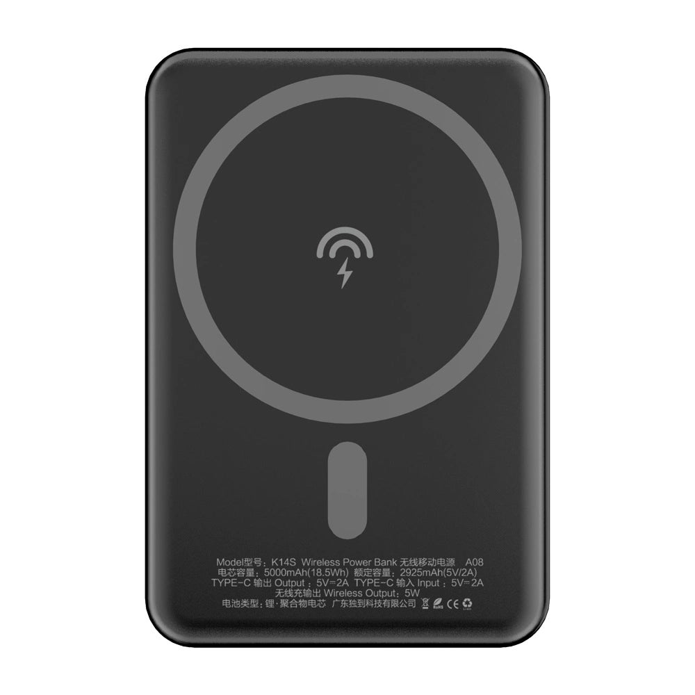 Bezprzewodowa bateria zewnętrzna Dudao K14S, 5000 mAh, 10 W, PD + QI, 1 x QI - 1 x USB-C, czarna