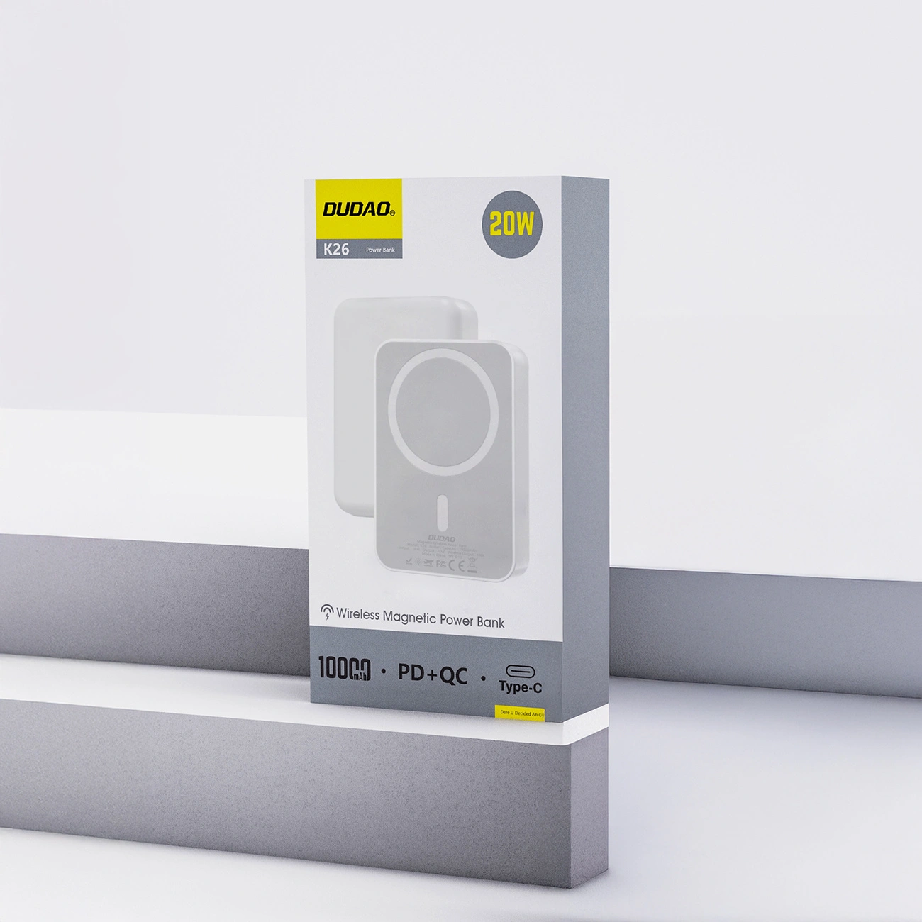 Baterie Externa Wireless Dudao K26, 10000mAh, 20W, PD + FQI, 1 x QI - 1 x USB-C, Alba