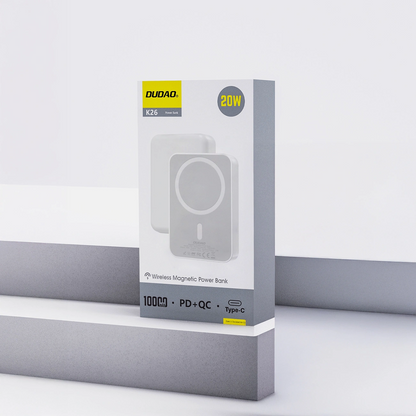 Baterie Externa Wireless Dudao K26, 10000mAh, 20W, PD + FQI, 1 x QI - 1 x USB-C, Alba