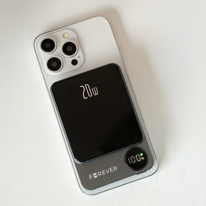 Baterie Externa Wireless Forever MATB-200, 5000mAh, 20W, PD + FQI, 1 x QI - 1 x USB-C, Neagra