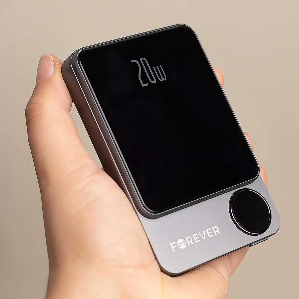 Baterie Externa Wireless Forever MATB-200, 5000mAh, 20W, PD + FQI, 1 x QI - 1 x USB-C, Neagra