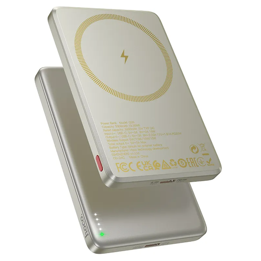 Baterie Externa Wireless HOCO Q26, 5000mAh, 20W, PD + FQI, 1 x QI - 1 x USB-C, Portocalie