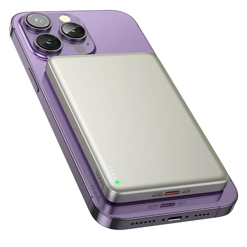 Baterie Externa Wireless HOCO Q26, 5000mAh, 20W, PD + FQI, 1 x QI - 1 x USB-C, Portocalie