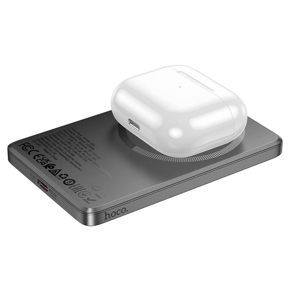 Baterie Externa Wireless HOCO Q26, 5000mAh, 20W, PD + FQI, 1 x QI - 1 x USB-C, Gri