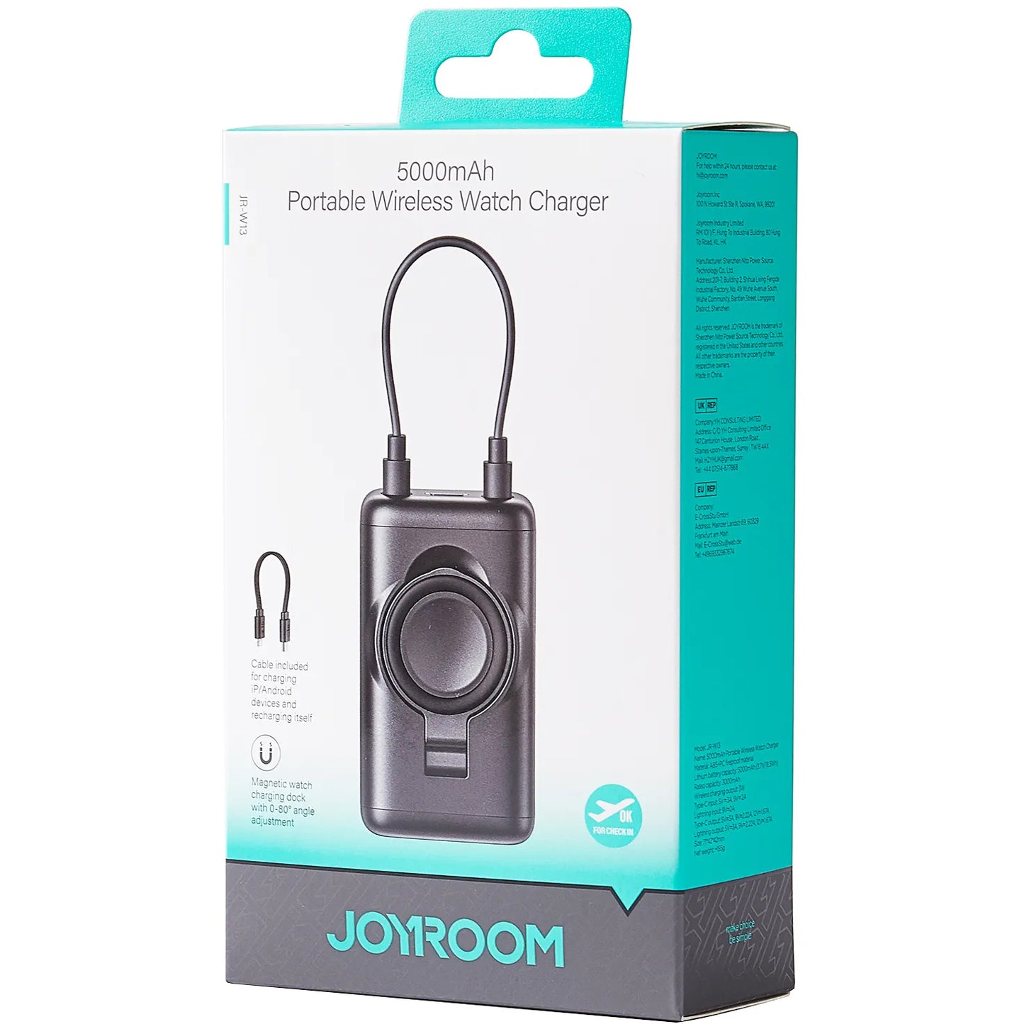 Baterie Externa Wireless Joyroom JR-W13, 5000mAh, 18W, PD + QI, 1 x Lightning - 1 x QI - 1 x USB-C, Neagra