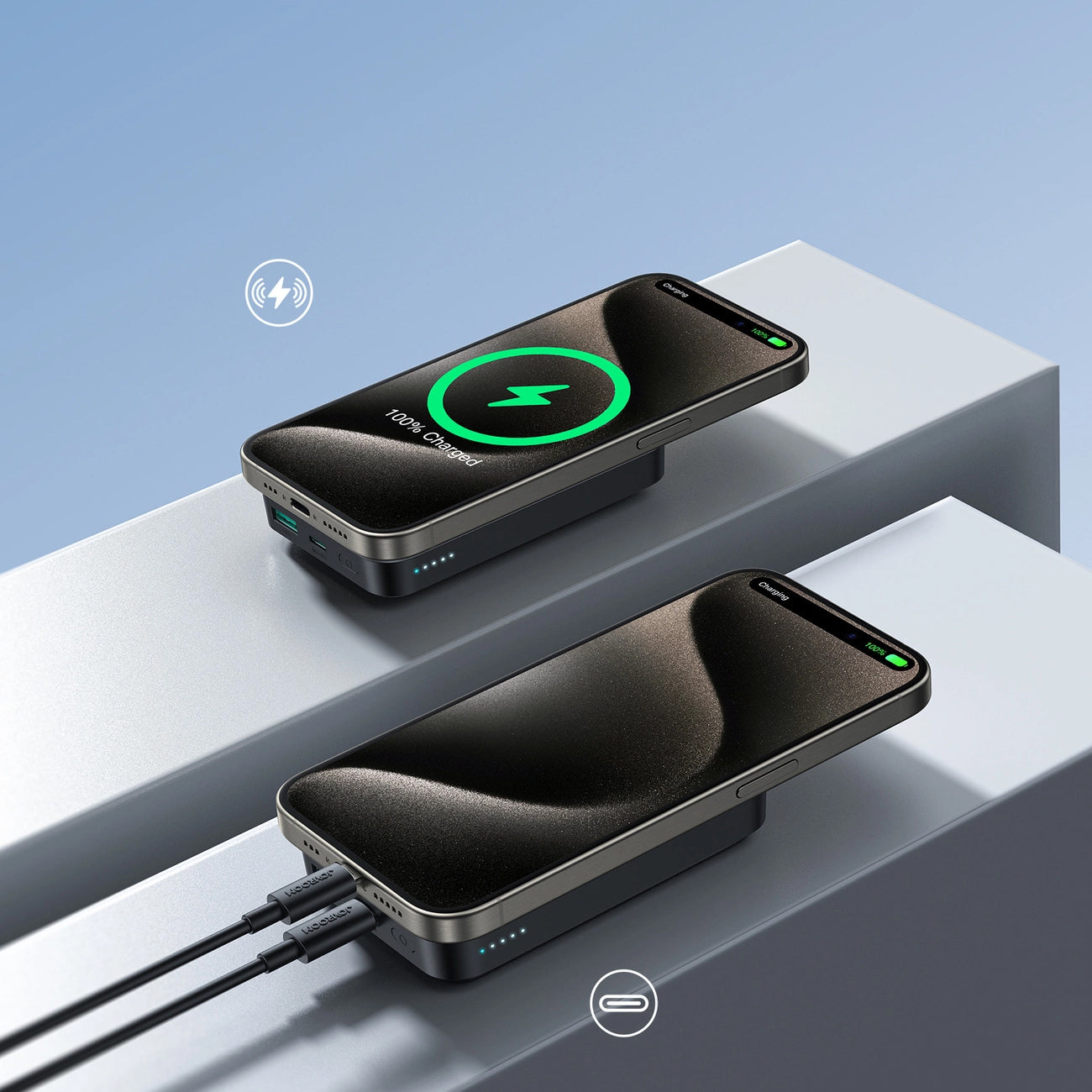 Baterie Externa Wireless Joyroom JR-W020, 10000mAh, 20W, QC + PD + FQI, 1 x QI - 1 x USB-A - 1 x USB-C, Neagra