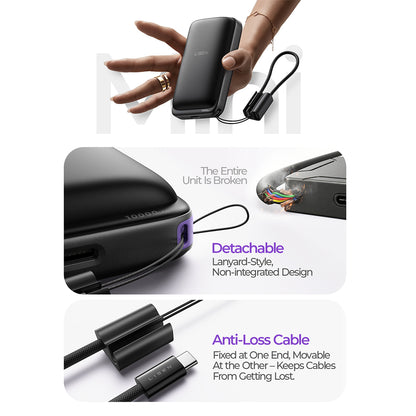 Baterie Externa Wireless Lisen P604, 10000mAh, 65W, QC + PD + FQI, 1 x QI - 1 x USB-A - 1 x USB-C, Neagra