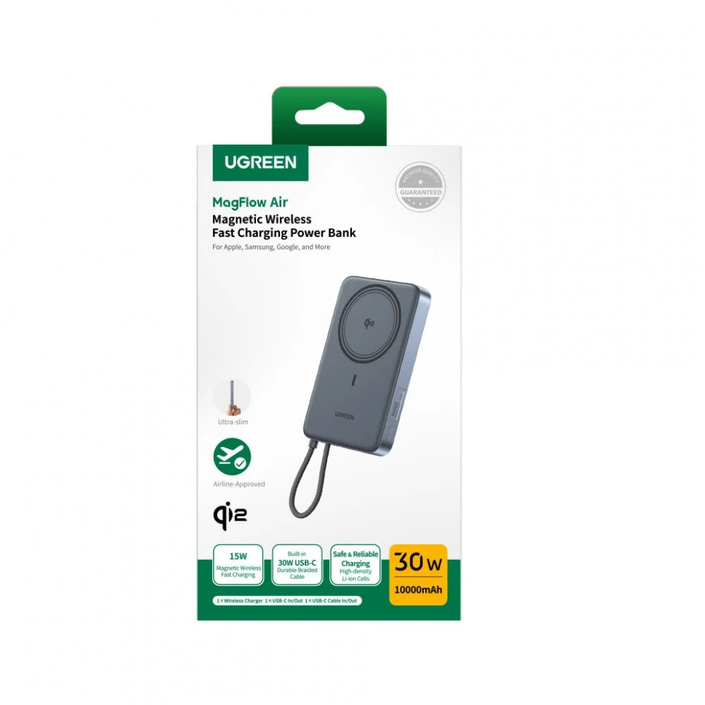 Baterie Externa Wireless UGREEN PB570 (65839B), 10000mAh, 30W, PD + FQI, 1 x QI - 2 x USB-C, Bleu