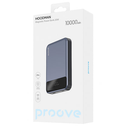 Baterie Externa Wireless Proove Hoodman, 10000mAh, 20W, PD + FQI, 1 x QI - 1 x USB-C, Gri PBH120010003
