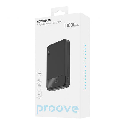 Baterie Externa Wireless Proove Hoodman, 10000mAh, 20W, PD + FQI, 1 x QI - 1 x USB-C, Neagra PBH120010001