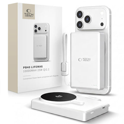 Baterie Externa Wireless Tech-Protect PB40 LifeMag, 10000mAh, 25W, PD + FQI, 1 x QI - 1 x USB-C, Argintie
