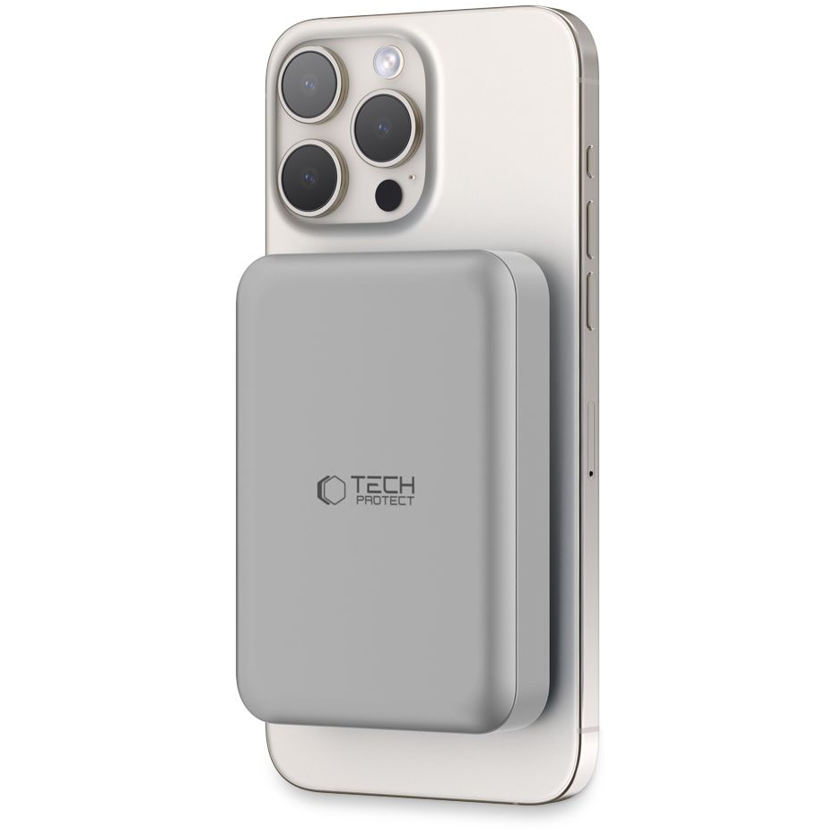 Baterie Externa Wireless Tech-Protect PB11 LifeMag, 10000mAh, 15W, PD + FQI, 1 x QI - 1 x USB-C, Gri, Resigilata