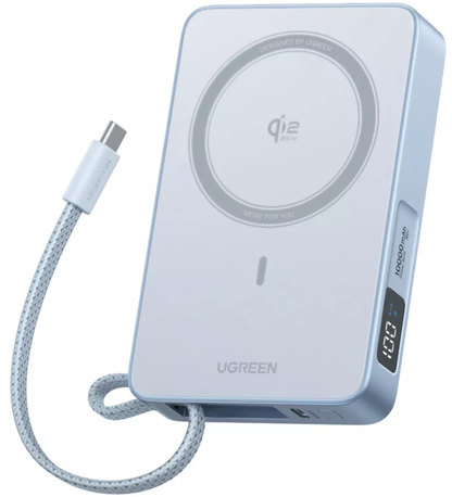 Baterie Externa Wireless UGREEN MagFlow PB773, 10000mAh, 25W, PD + FQI, 1 x QI - 2 x USB-C, Albastra