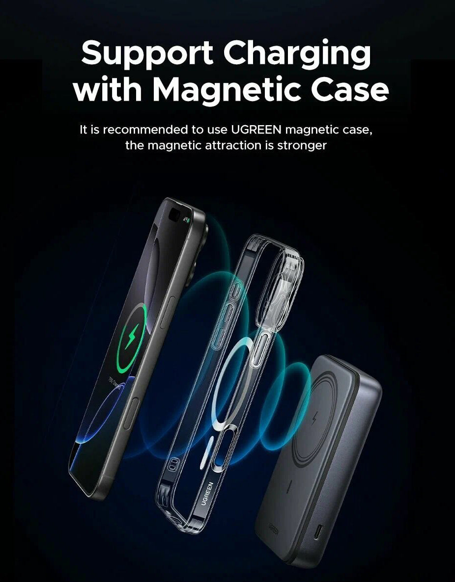 Baterie Externa Wireless UGREEN PB562, 10000mAh, 20W, PD + FQI, 1 x QI - 1 x USB-C, Neagra