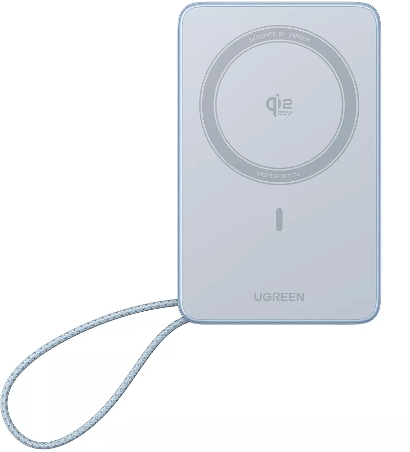 Baterie Externa Wireless UGREEN MagFlow PB773, 10000mAh, 25W, PD + FQI, 1 x QI - 2 x USB-C, Albastra