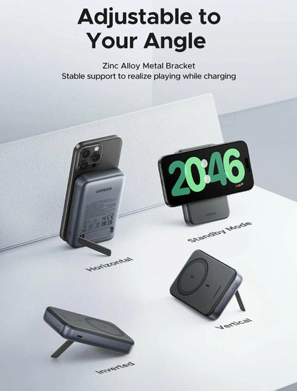 Baterie Externa Wireless UGREEN PB562, 10000mAh, 20W, PD + FQI, 1 x QI - 1 x USB-C, Neagra