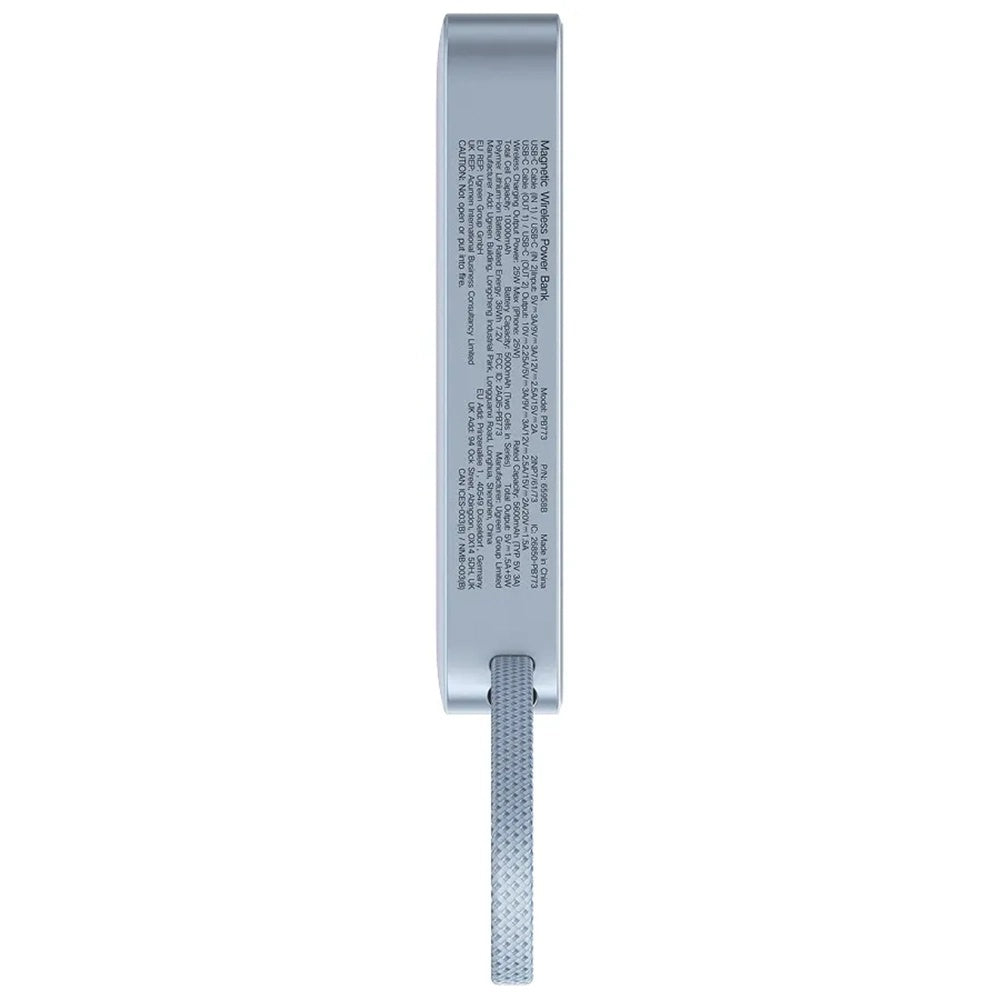 Baterie Externa Wireless UGREEN MagFlow PB773 (65958B), 10000mAh, 25W, PD + FQI, 1 x QI - 2 x USB-C, Albastra