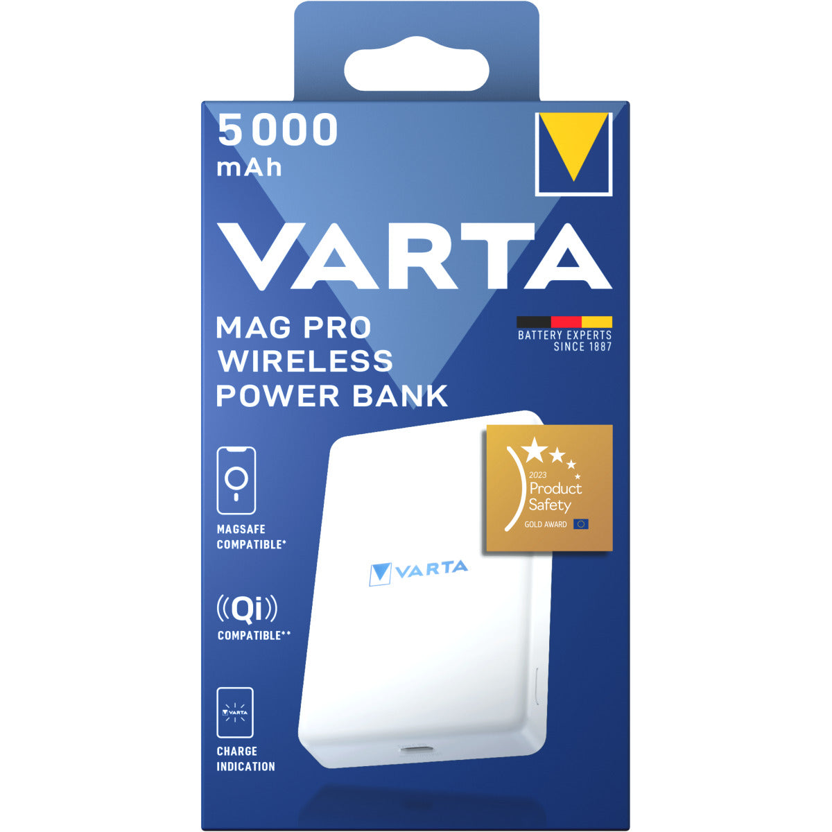 Baterie Externa Wireless Varta Mag Pro, 5000mAh, 12W, 1 x QI - 1 x USB-C, Alba