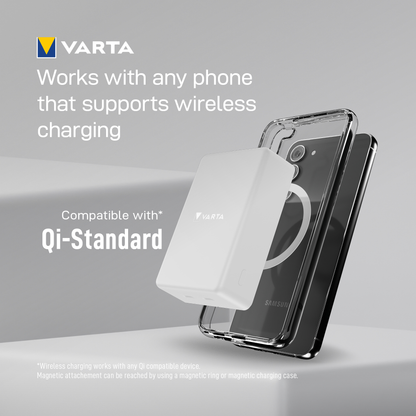 Baterie Externa Wireless Varta Mag Pro, 10000mAh, 20W, 1 x QI - 2 x USB-C, Alba