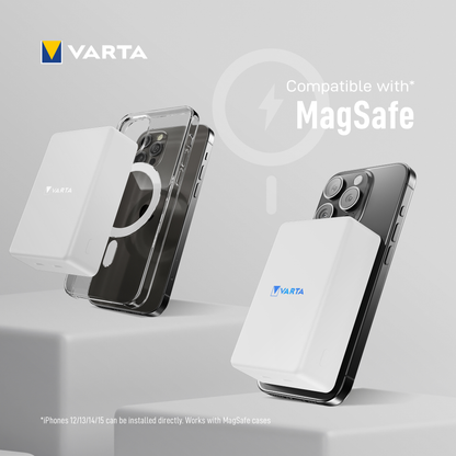 Baterie Externa Wireless Varta Mag Pro, 10000mAh, 20W, 1 x QI - 2 x USB-C, Alba