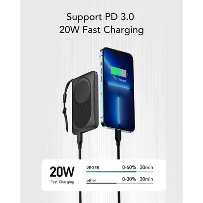 Baterie Externa Wireless Veger VP1151 / W1151, 10000mAh, 22.5W, QC + PD + FQI, 1 x QI - 1 x USB-A - 1 x USB-C, Neagra