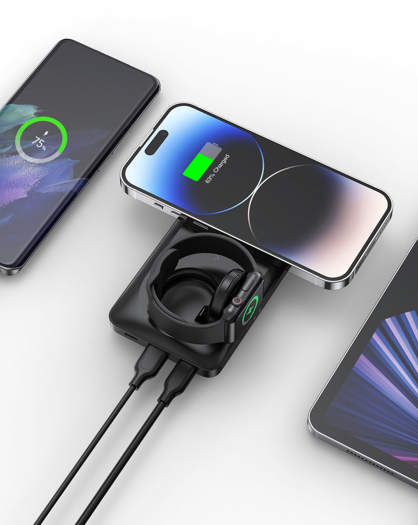 Baterie Externa Wireless Veger MagMulti W1156, 10000mAh, 22.5W, QC + PD + FQI, 2 x QI - 1 x USB-A - 1 x USB-C, Neagra